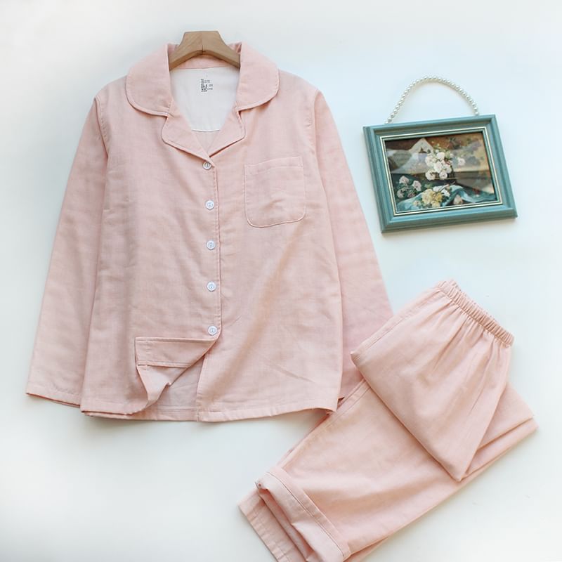 Dogini - Bijpassende pyjamaset voor koppels: effen top met lange mouwen + broek