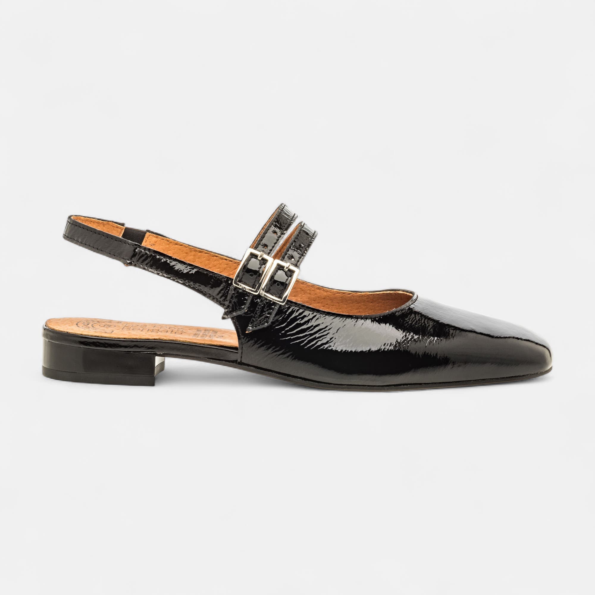 Escarpins avec bride arrière Femme en cuir noir vernis