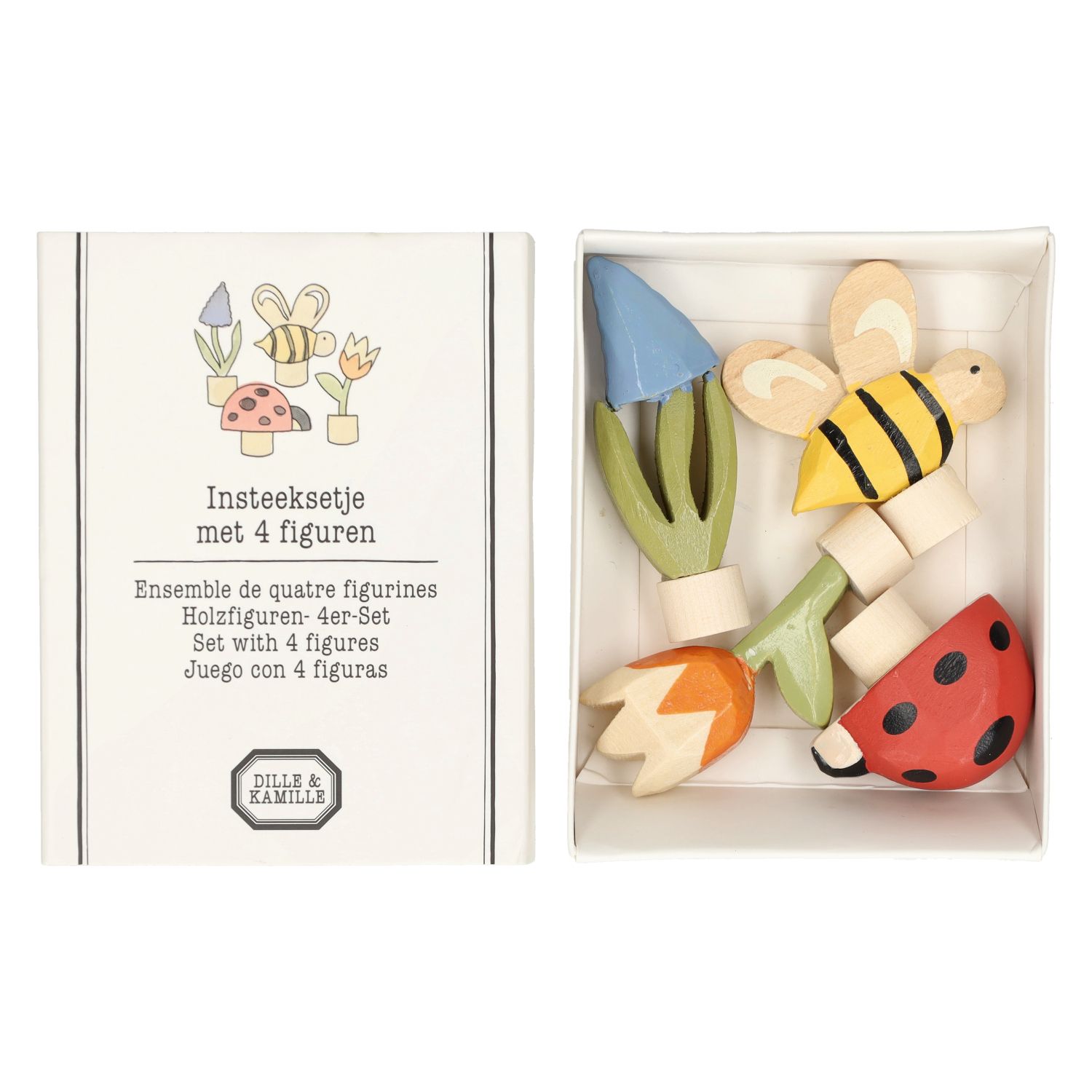 Stekers voor jaarring, hout, beestjes en bloemen, 4 stuks