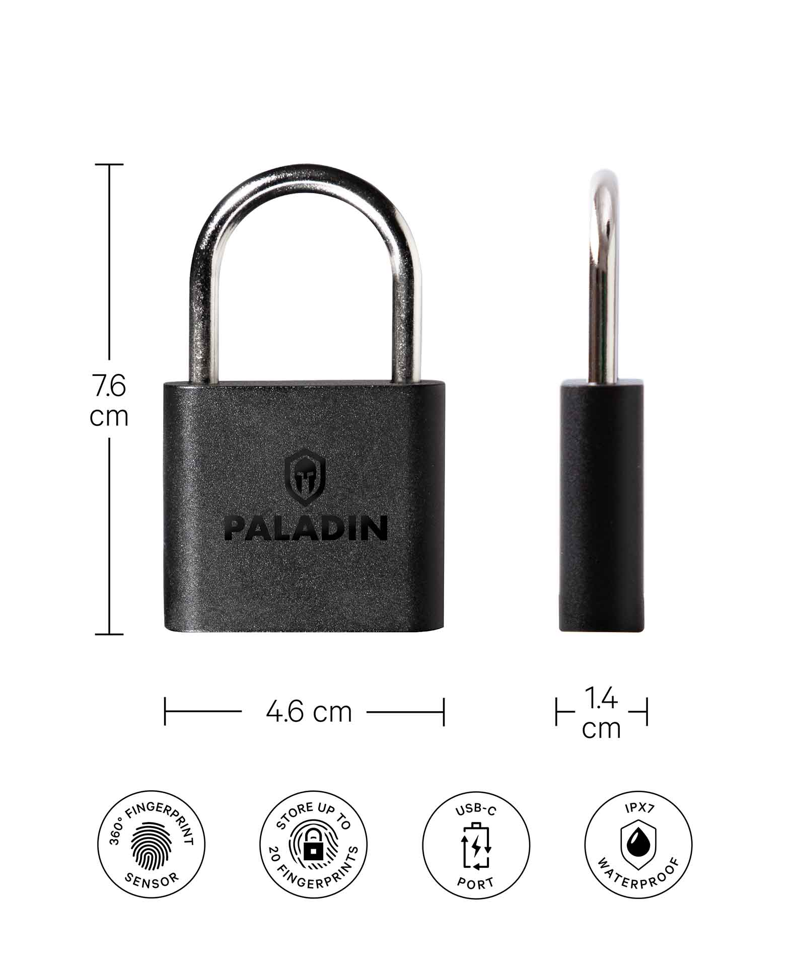 360° Fingerabdruck Sicherheitsschloss mit USB-C / IPX7 - Schwarz