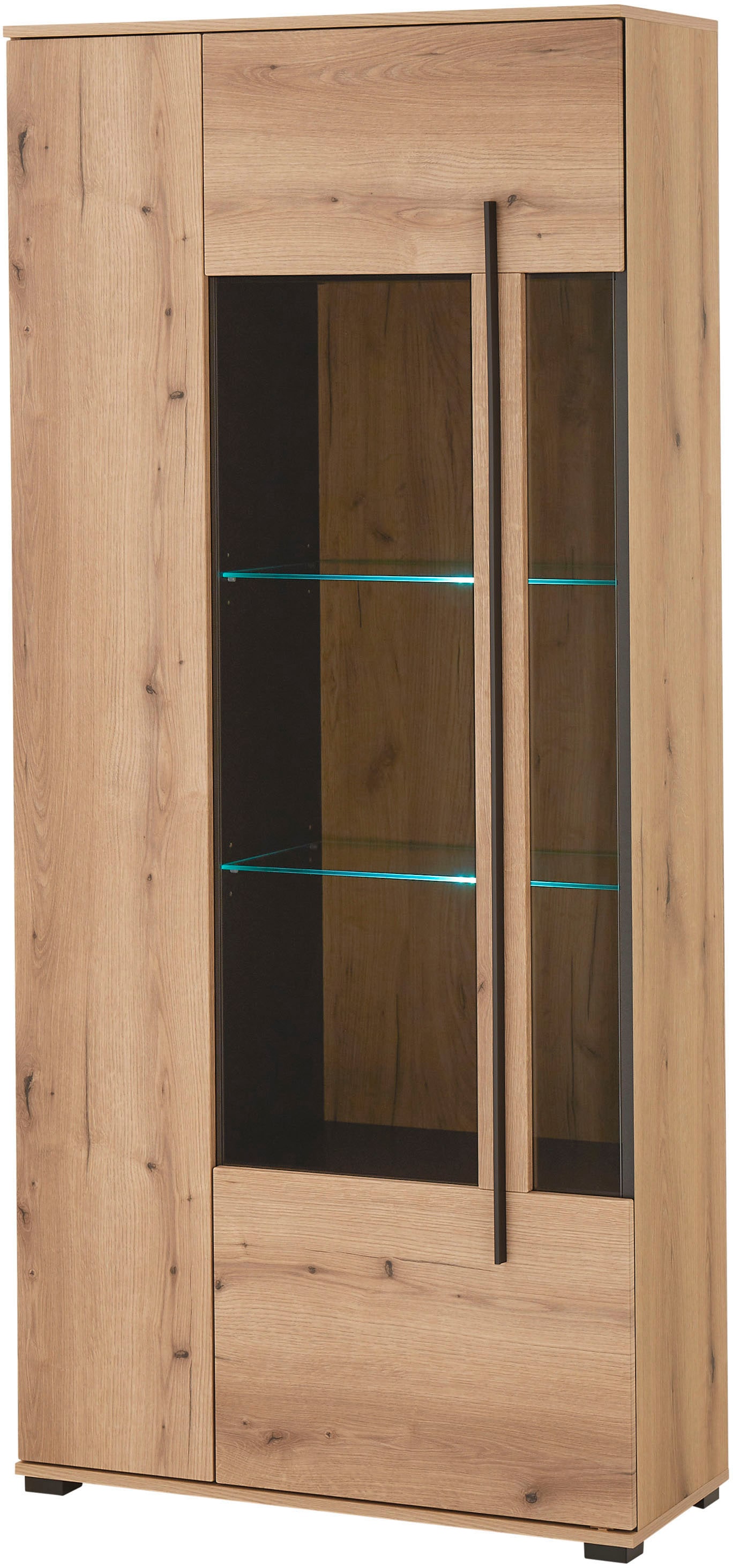 INOSIGN Vitrine »Cantara, Vitrinenschrank in Eiche Evoke oder weiss, Standvitrine« schwarzer Stangengriff, ausreichend Stauraum, vielseitig einsetzbar