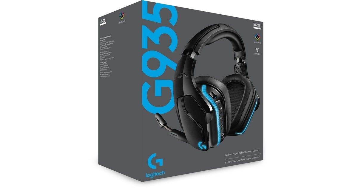 LogitechG935 Wireless 7.1 Surround Sound LIGHTSYNC over-ear gaming headset  (Zwart, Pc, PlayStation 4, Xbox One, Nintendo Switch)