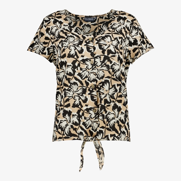 TwoDay geknoopte dames blouse beige/zwart