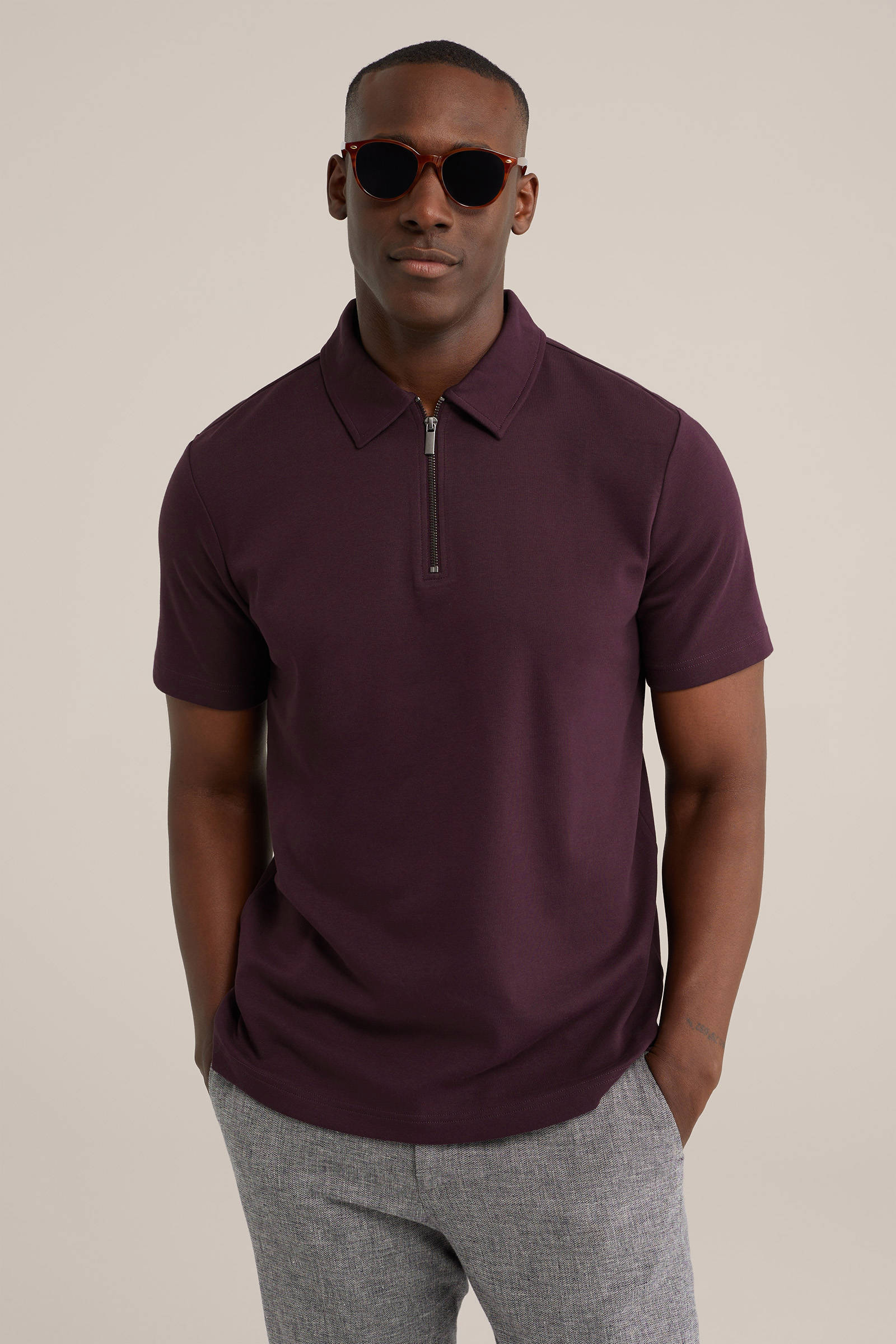 WE Fashion regular fit polo aubergine