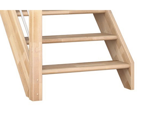 Pertura Elenie beukenhouten trapboom, onbehandeld, recht, 83,5 cm, 14 treden / 15 stootborden, leuning