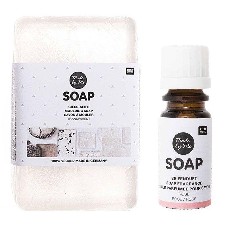 Savon à mouler transparent 100% vegan 250 g + huile parfumée rose