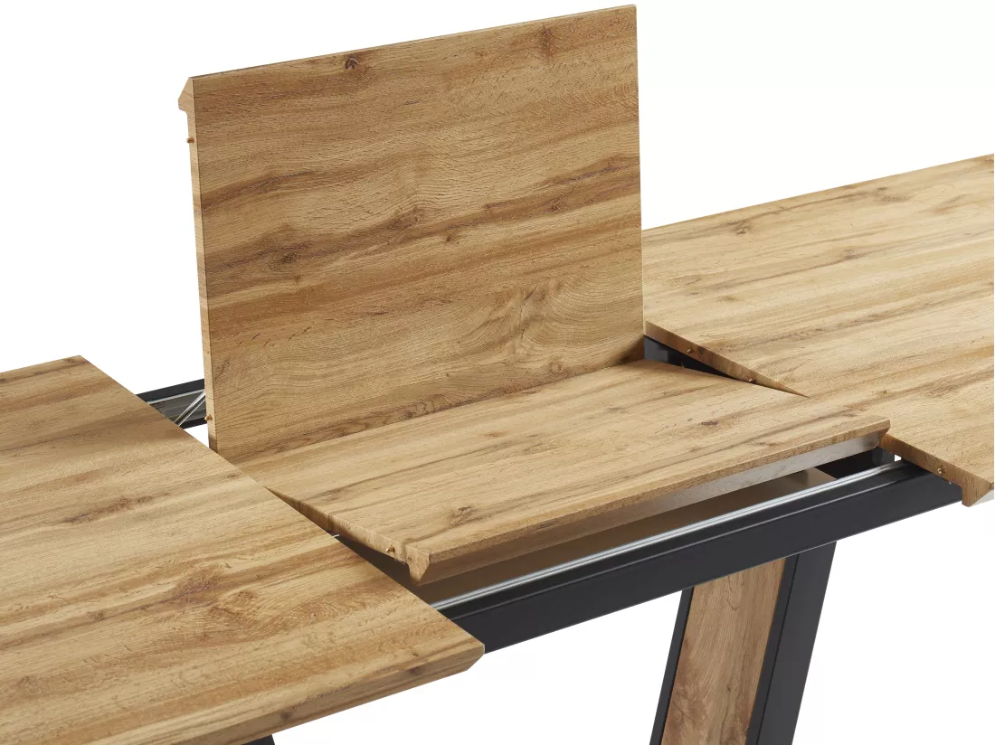 Table à manger extensible 6 à 10 personnes en MDF et métal - Naturel et noir - VITENO