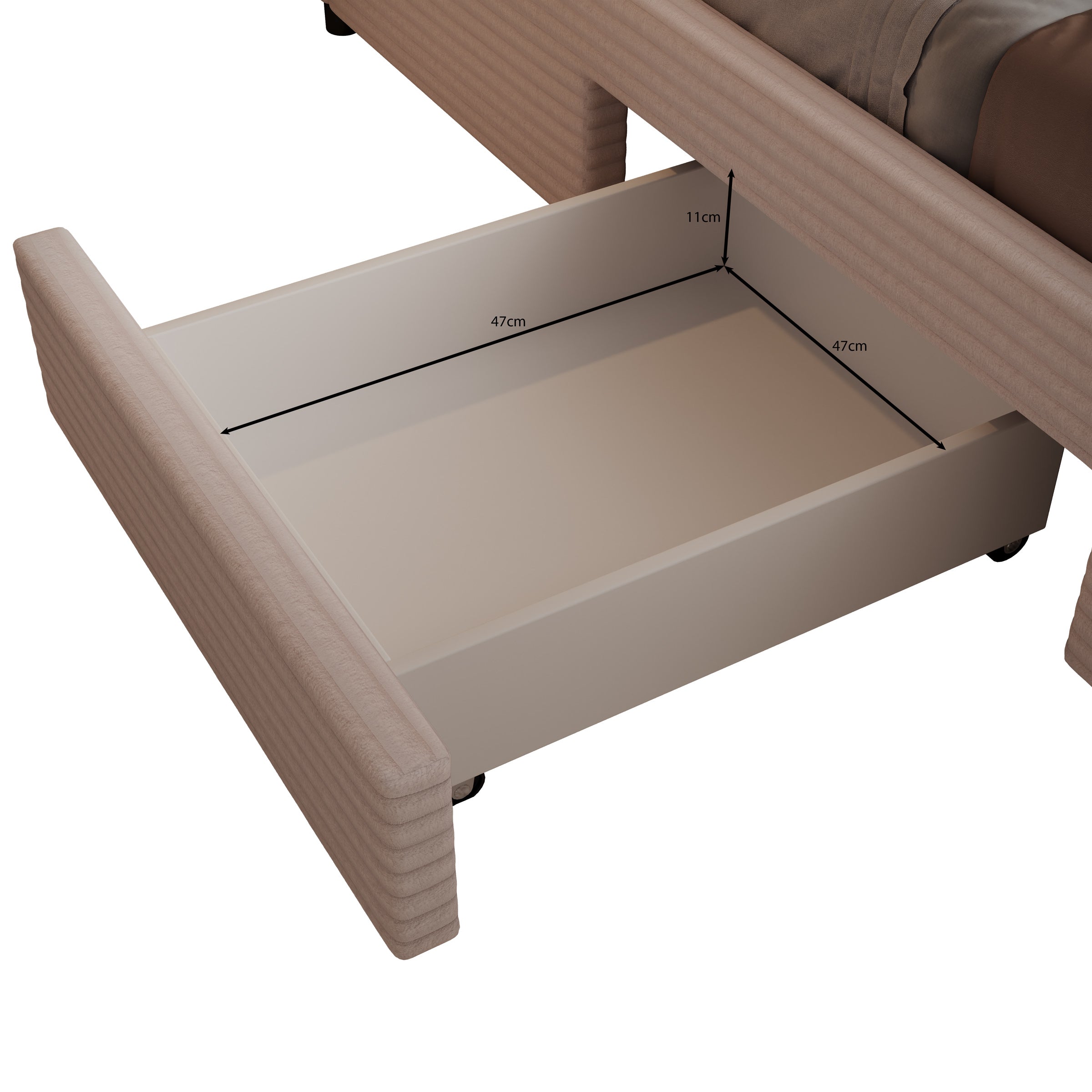 Suente - Tweepersoonsbed met 4 lades - Ribstof beige - 140x200 cm
