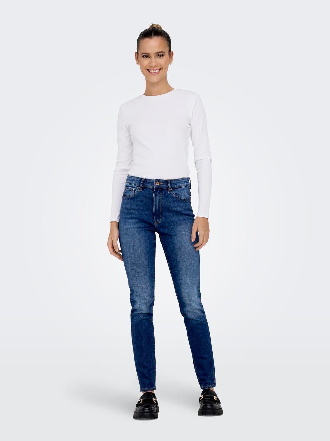 ONLICONIC Hohe Taille Skinny Fit Jeans Dark Blue Denim