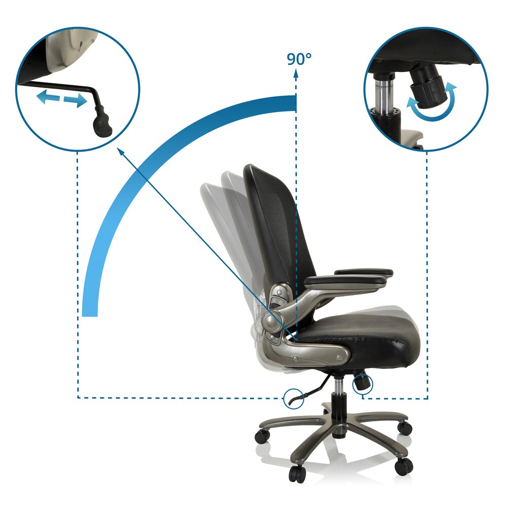 XXL Drehstuhl INSTRUCTOR XXL T I Netzstoff/Leder mit abklappbaren Armlehnen hjh OFFICE