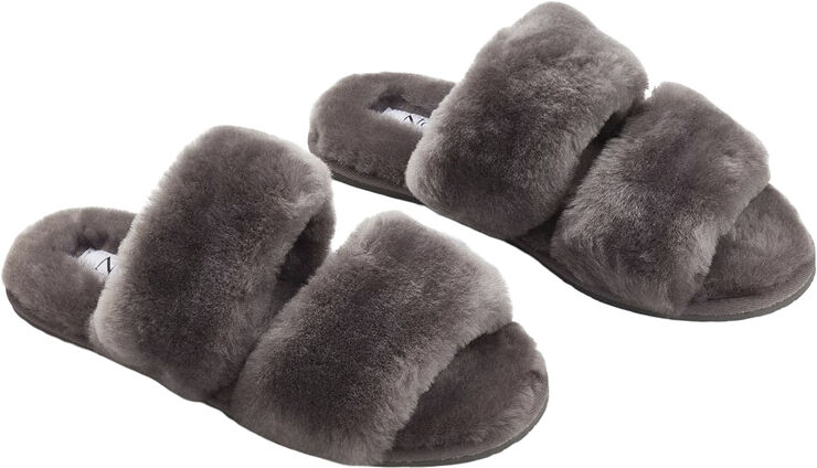 NATURES Collection Slippers Straps (of 100% New Zealand Sheepskin) Dark Grey Dark grey