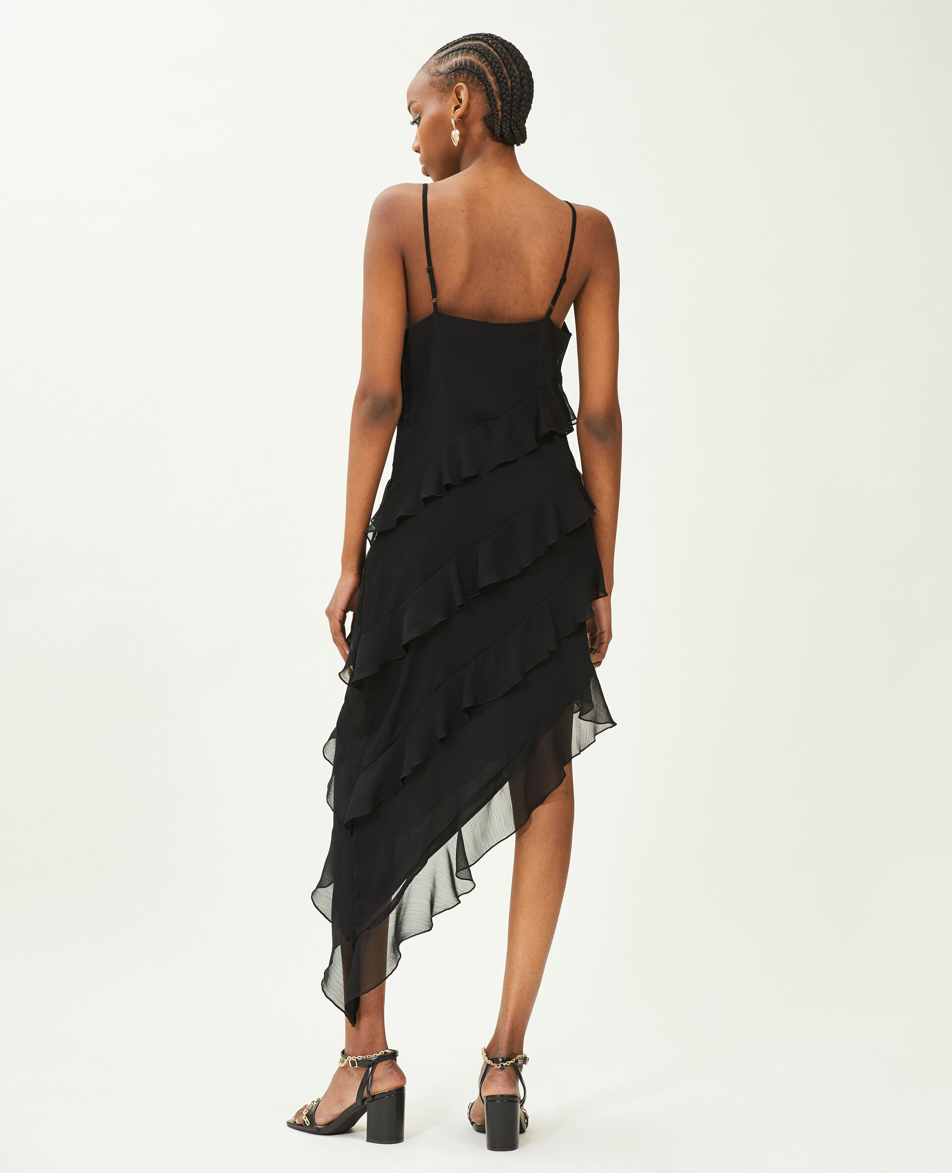 Robe asymétrique avec volants - Noir
