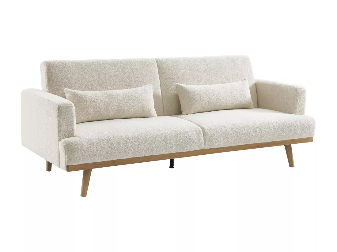 Canapé 3 places convertible clic-clac en tissu bouclette blanc ESME