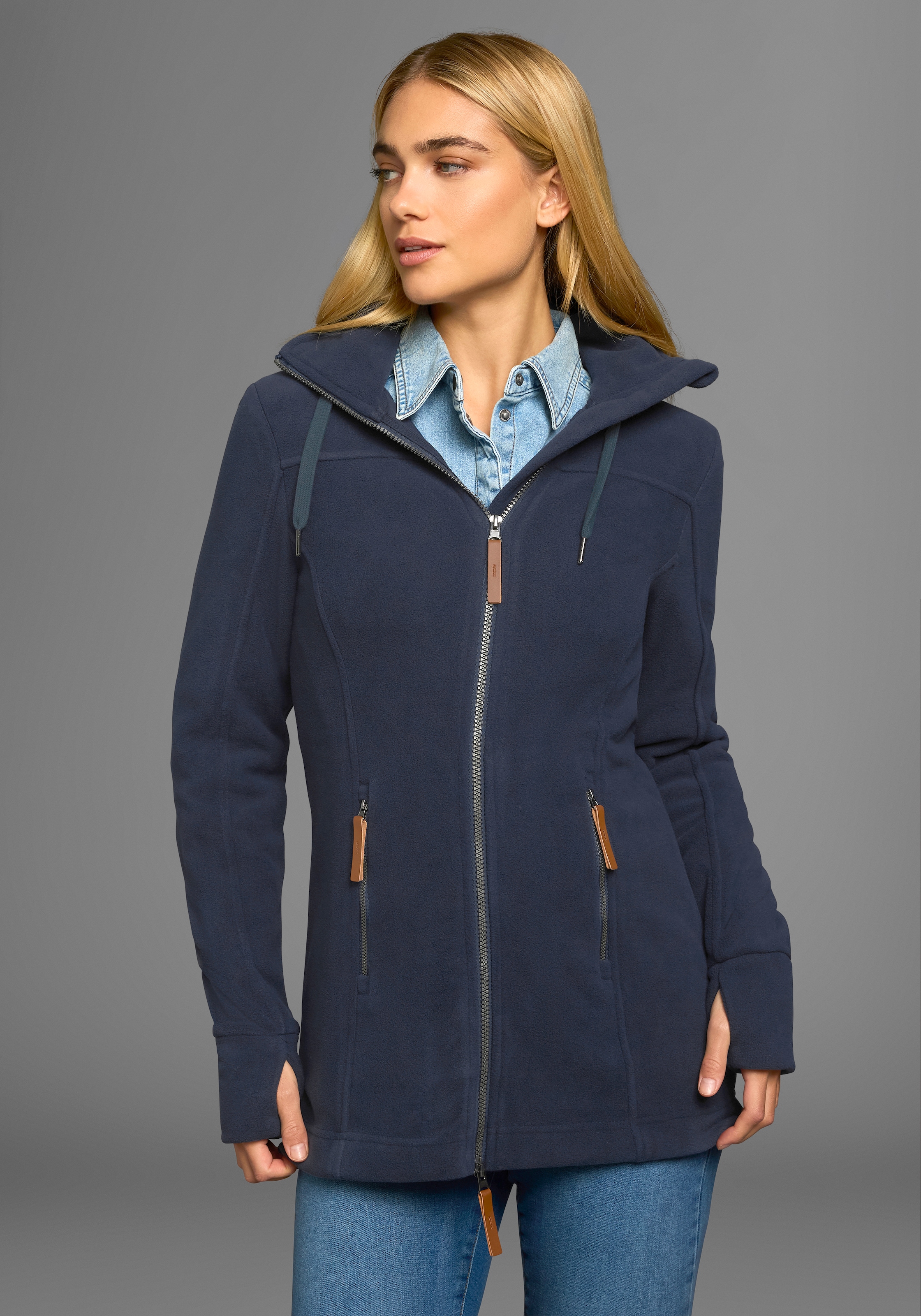Polarino Fleecejacke mit Kapuze aus Fleece,  atmungsaktiv,  schnell trocknend