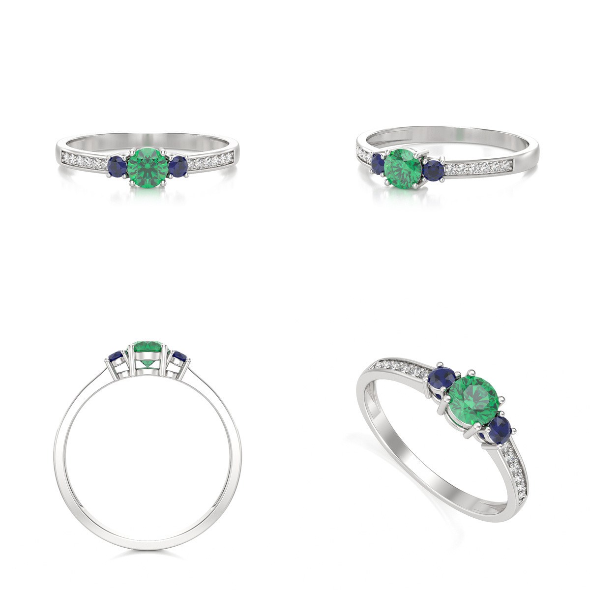 Bague ADEN Or 585 Blanc Emeraude Saphir et diamants 1.65grs