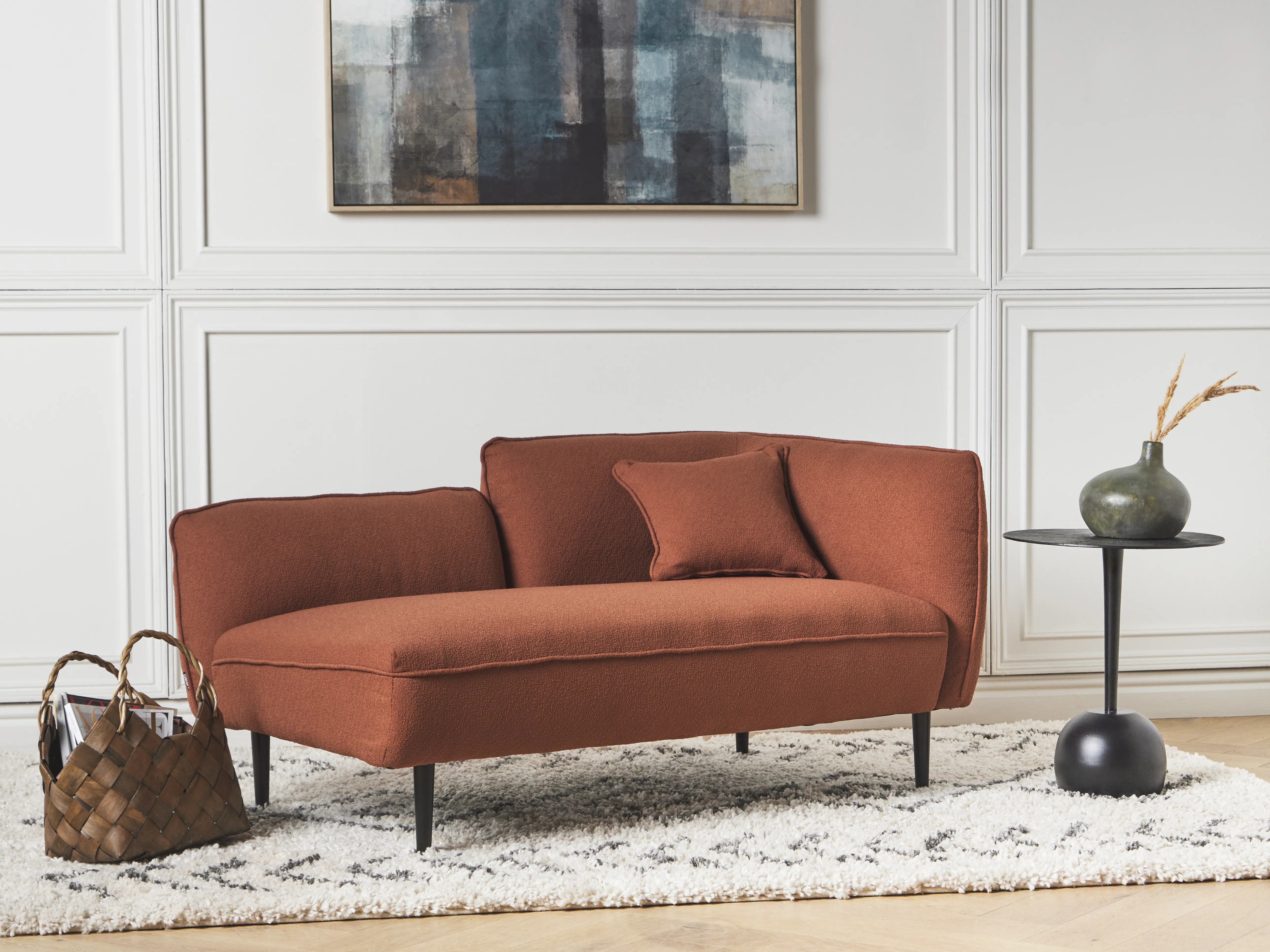 Rechtszijdige chaise longue CHEVANNES Bouclé Donkerrood