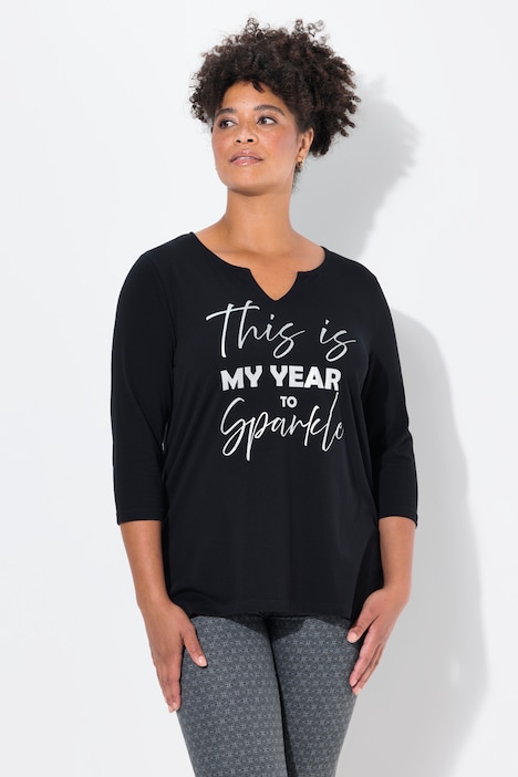T-Shirt, A-Linie, Statement-Druck, 3/4-Ärmel