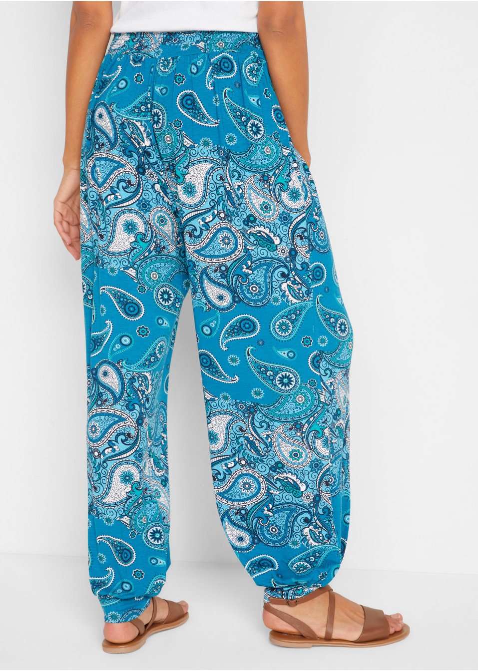 Pantalon sarouel en jersey imprimé avec taille smockée confortable