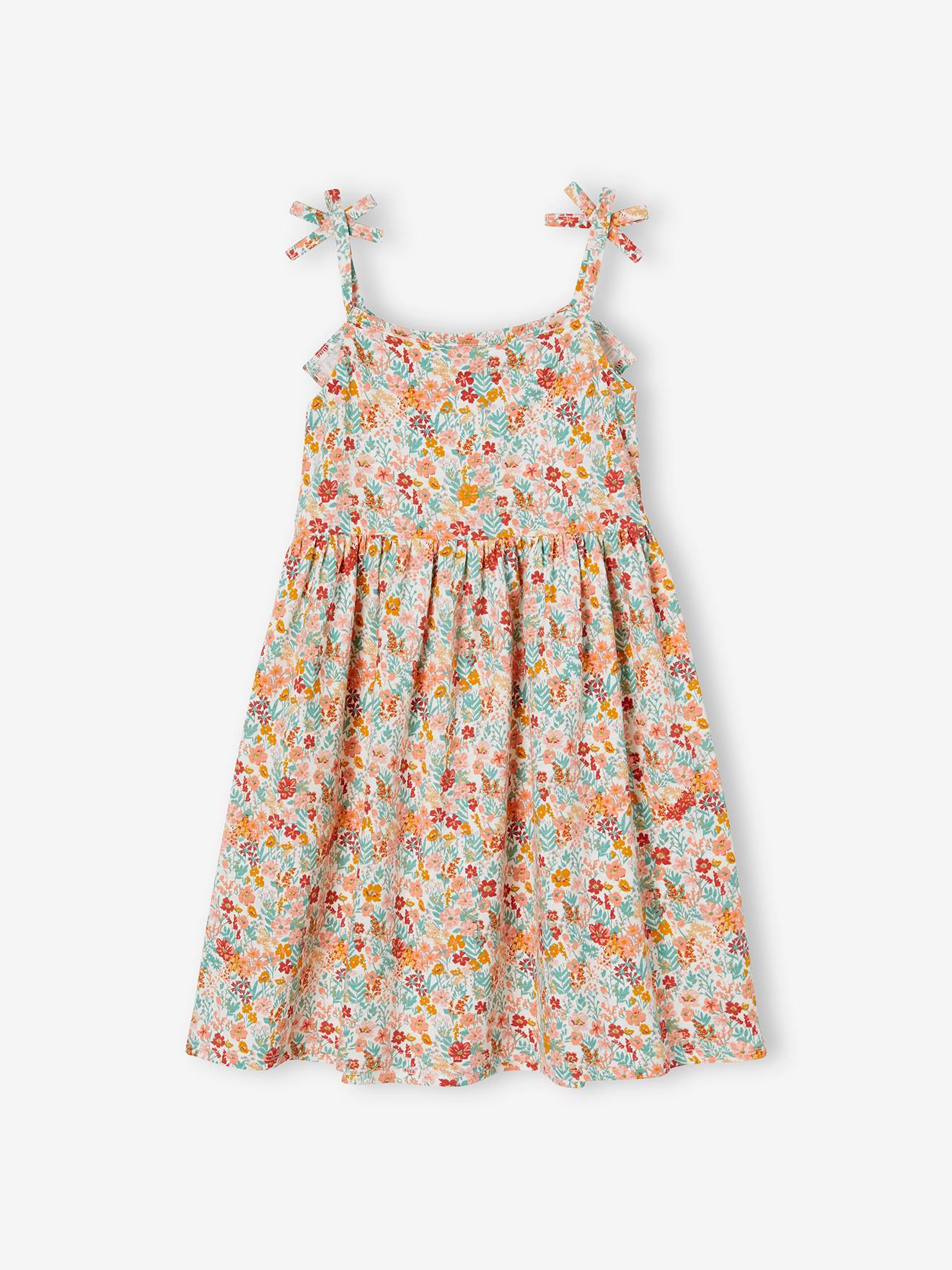 Conjunto com 2 vestidos de alças, 1 estampado + 1 liso, para meninas, azul médio, bicolor/multicolorido.