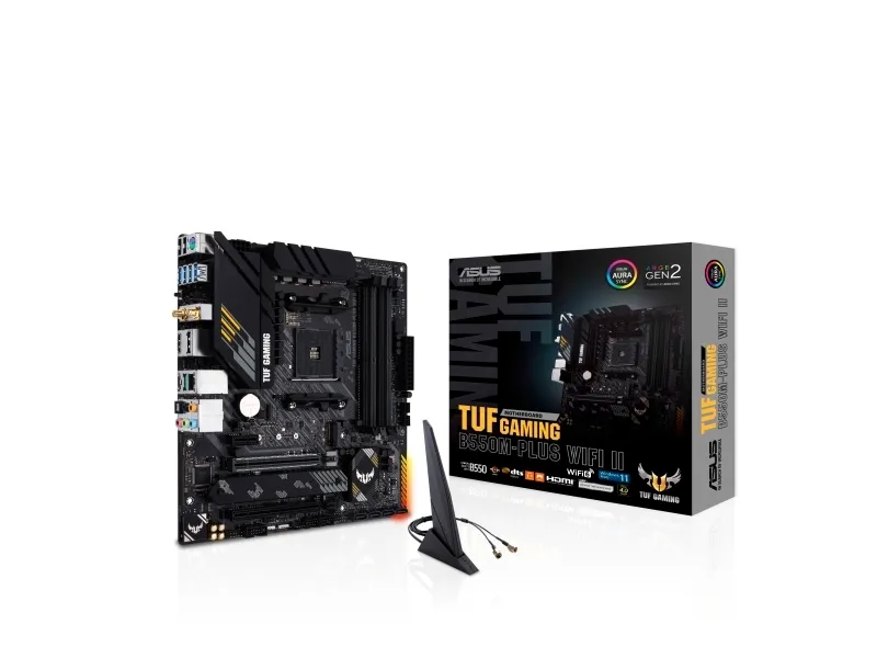 ASUS TUF GAMING B550M-PLUS WIFI II - Bundkort - micro ATX - Socket AM4 - AMD B550 Chipset - USB-C Gen2, USB 3.2 Gen 1, USB 3.2 Gen 2 - 2.5 Gigabit LAN, Wi-Fi 6, Bluetooth - onboard grafik (CPU påkrævet) - HD Audio (8-kanaler)