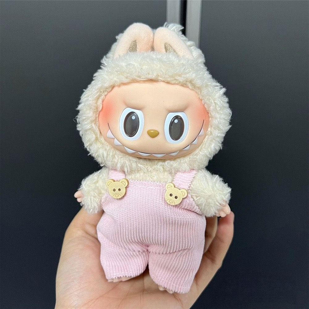 Monsterhäschen Overall Puppen Zubehör Latzhose Outfit Verkleidungs Accessoire mit Teddy Knöpfe - Rosa