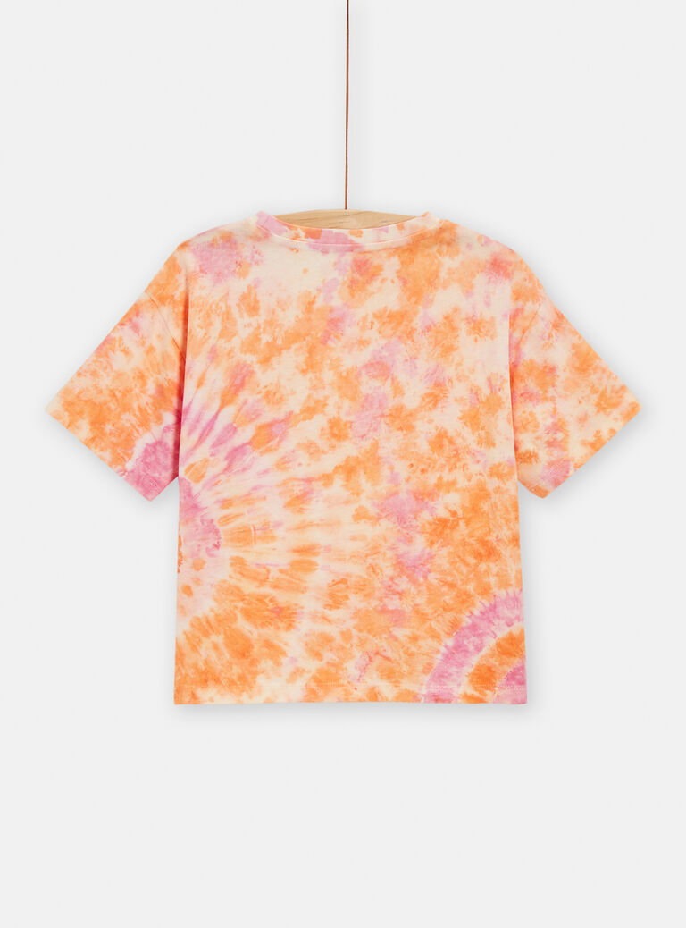 T-shirt tie and dye orange et rose pour fille