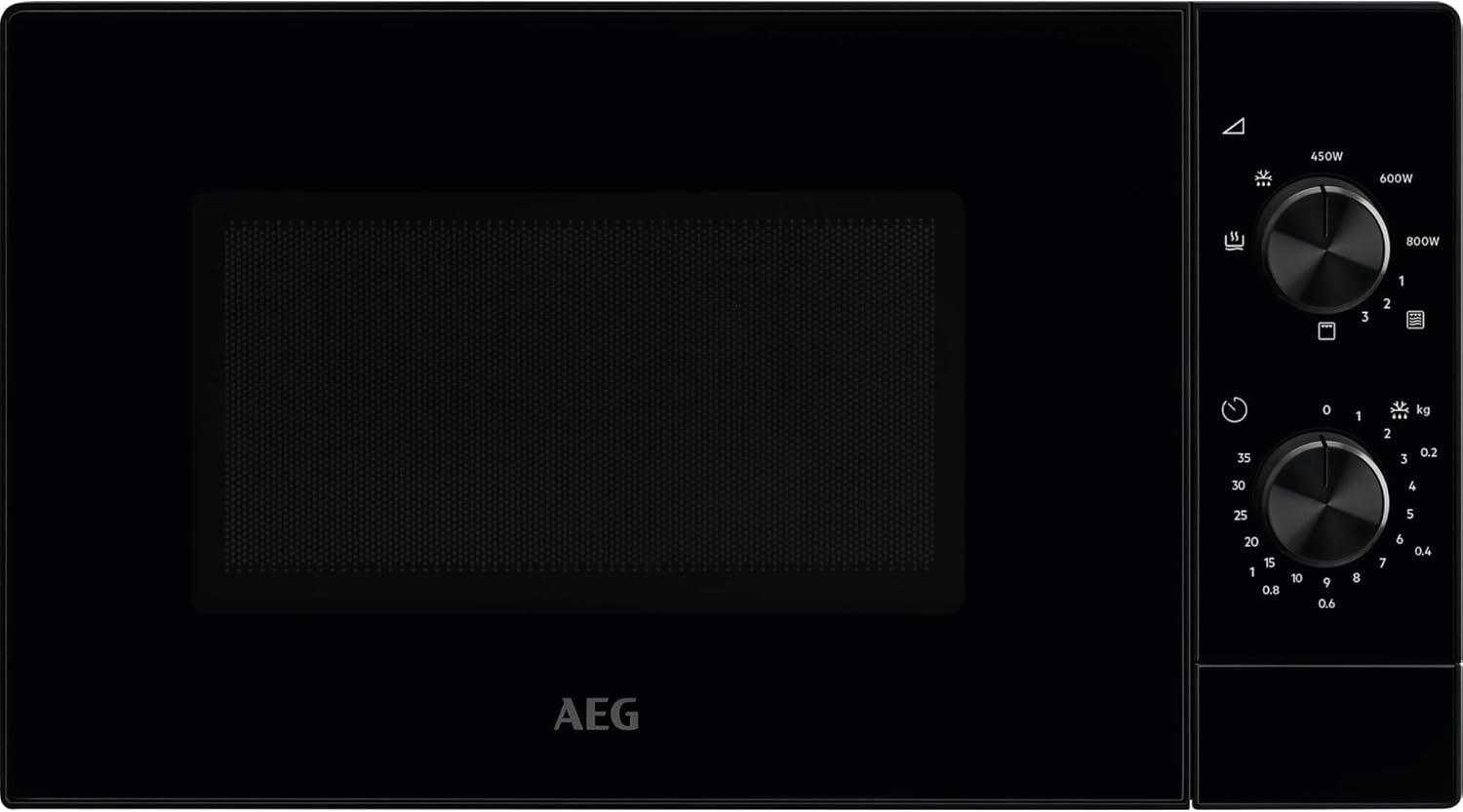 AEG Mikrowelle mit Grill MFB2111DB – freistehend, 21L, 800W Mikrowellenleistung, 1000W Quarzgrill, 5 Leistungsstufen, Edelstahl-Innenraum, Schwarz, Drehteller Ø 27cm