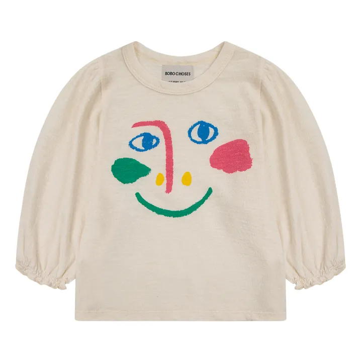 Bobo Choses T-Shirt Manches Ballon Coton Bio Visage | Ecru