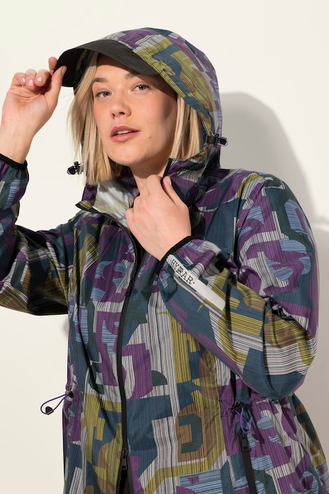 Regenjacke, light-weight, grafischer Druck, wasserdicht, 2-Wege-Zipper