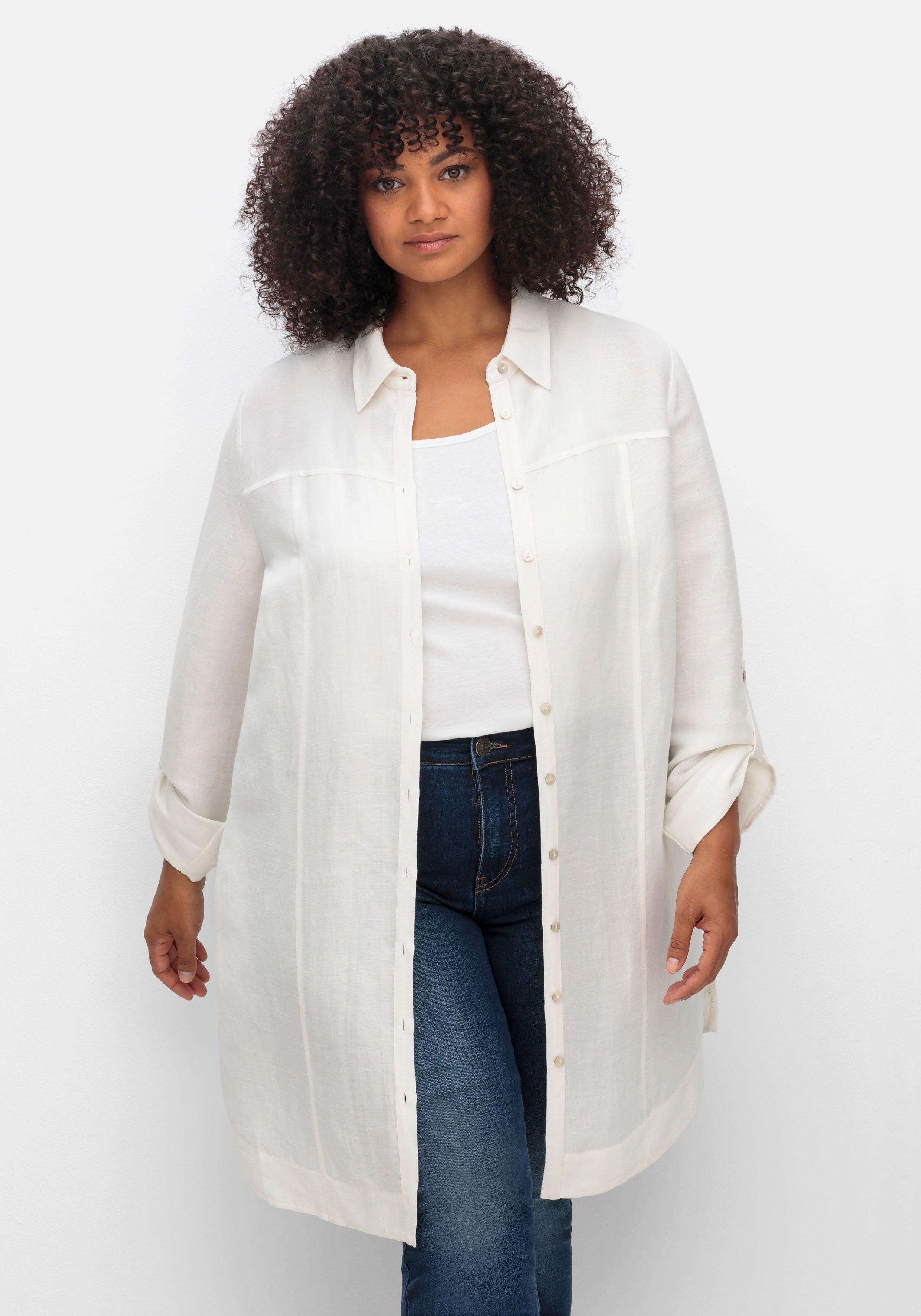 Longbluse in Leinenoptik, mit Gummizug hinten