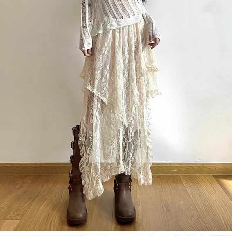 Jerolenea - Asymmetrische A-lijn rok met elastische taille en effen ruches