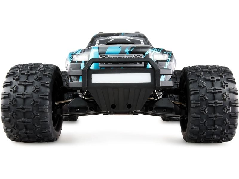 Amewi Monster Truck Hyper Go MTX10 1:10, ARTR, Schwarz/Blau Off-Road RC-Modellauto mit leistungsstarken, überdimensionierten und einstellbaren Öldruckstossdämpfern für volle Kontrolle im harten Off-Road-Einsatz