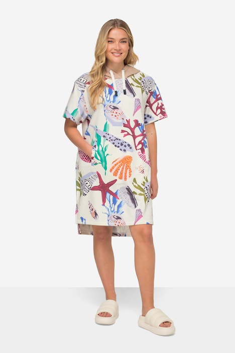 Sweatkleid, A-Line, Strandmotive, Kapuze, Halbarm