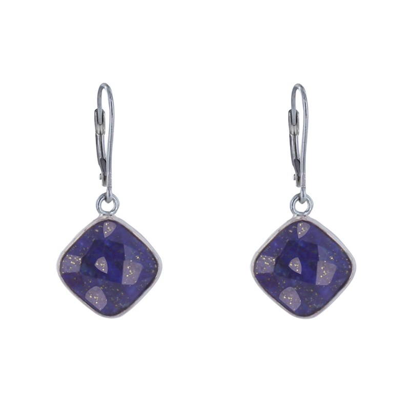 Boucles d'Oreilles Argent Carré de Lapis Lazuli Facettée
