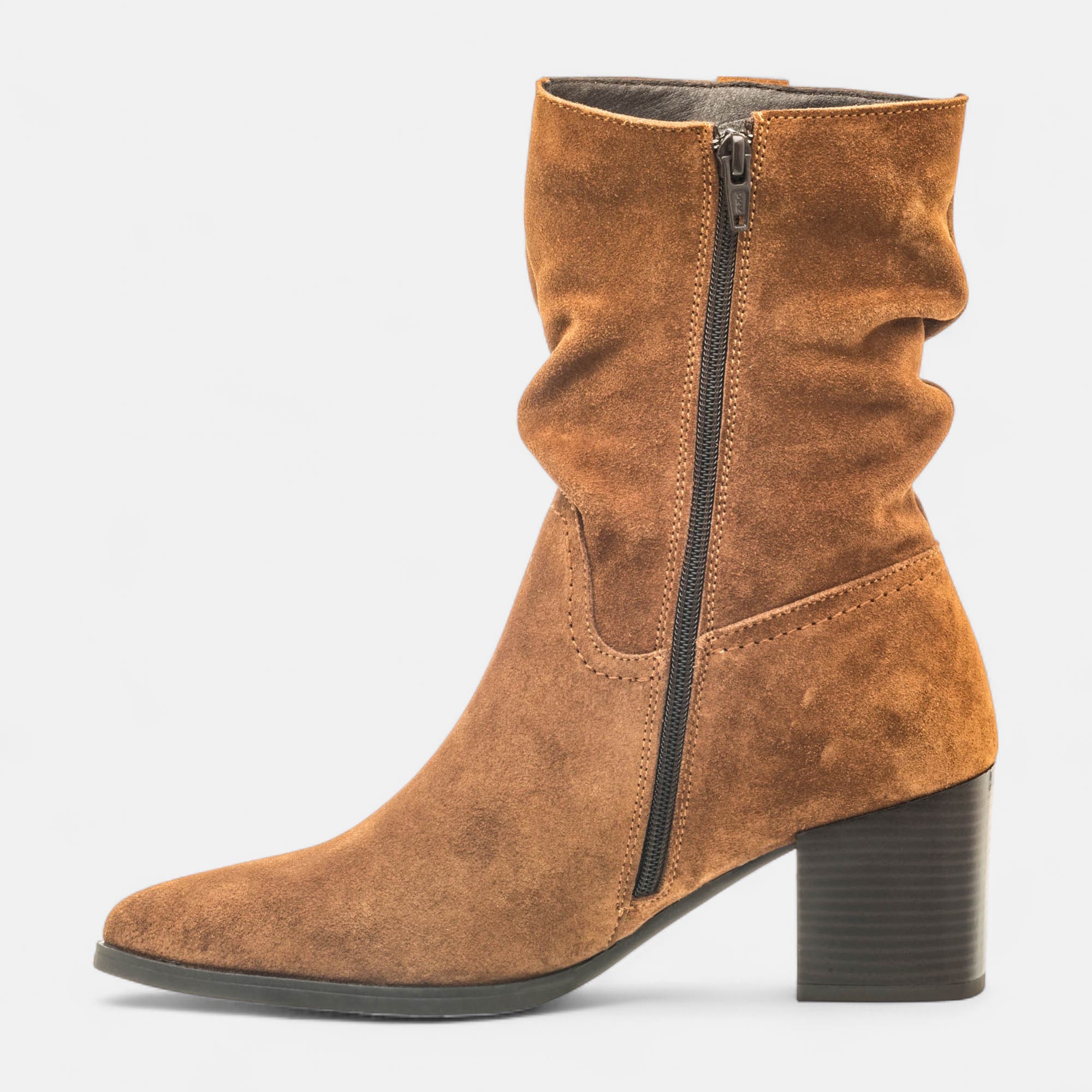 Bottines à talon Femme en cuir cognac