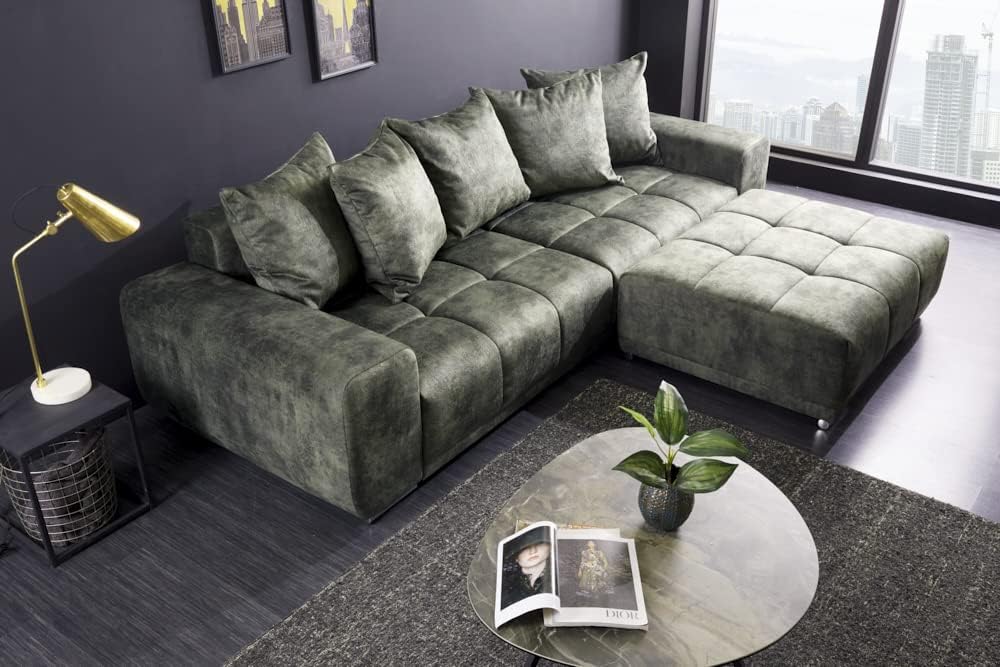 Riess Ambiente Big Sofa ELEGANCIA 285cm moosgrün Microfaser XXL Couch inkl. Kissen Federkern