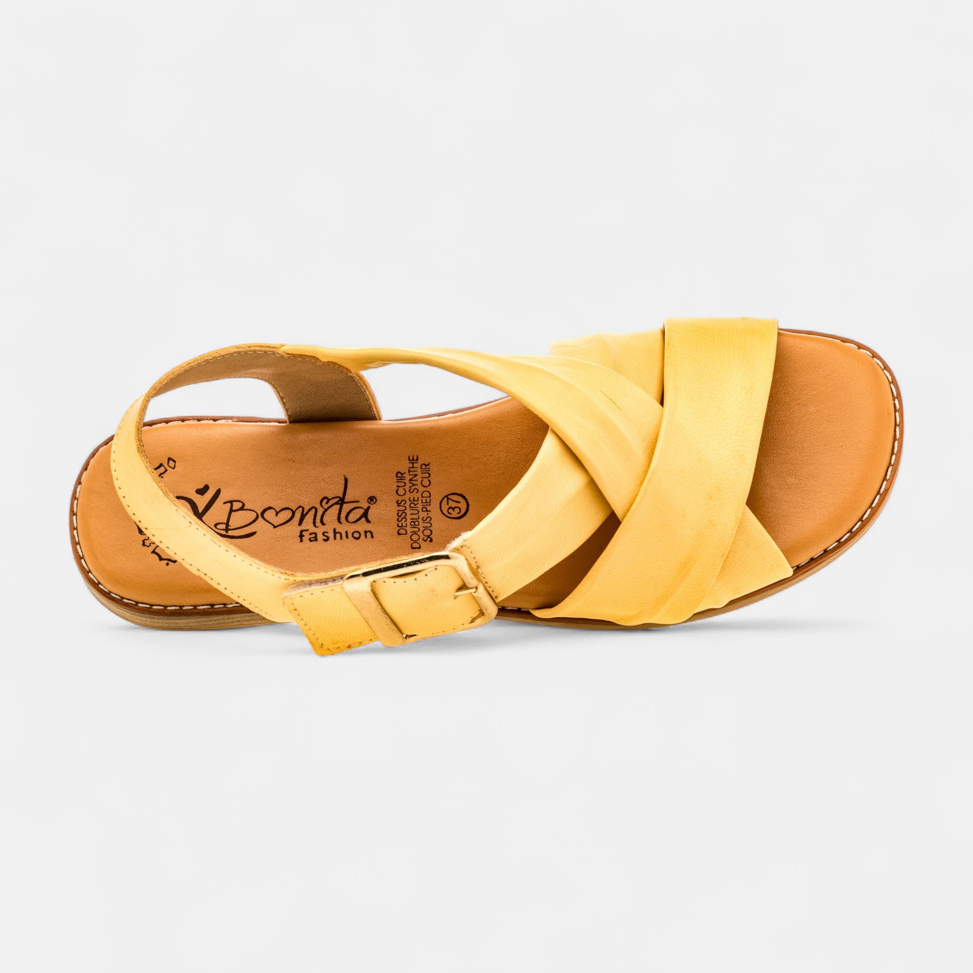 Nu-pieds Femme en cuir jaune
