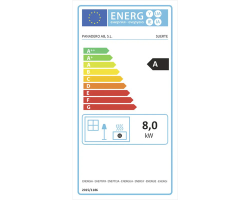 Panadero Suerte stalen zwarte houtkachel, 8 kW met houtvak