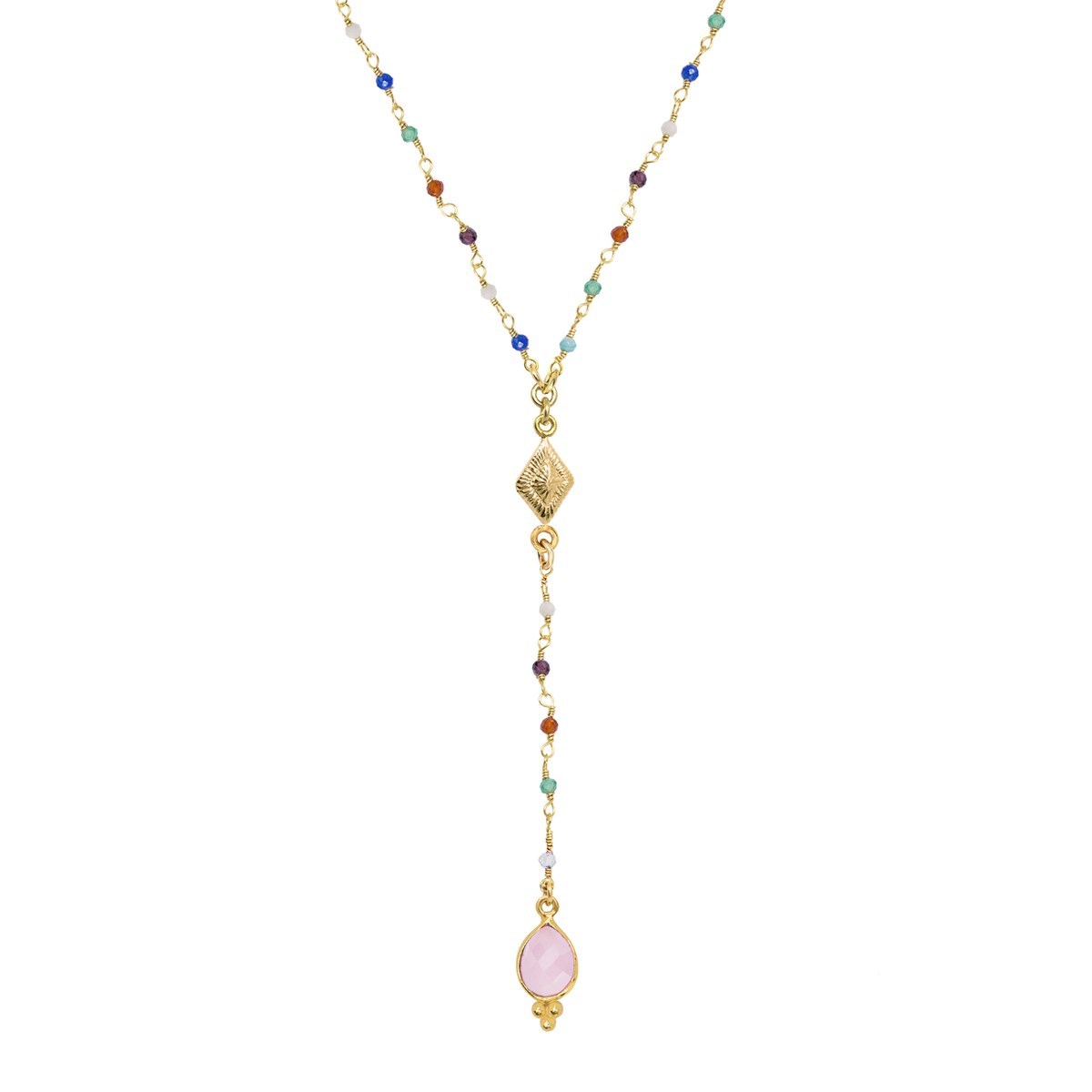 Chapelet calcédoine rose doré à l'or fin 24k NEW DELHI
