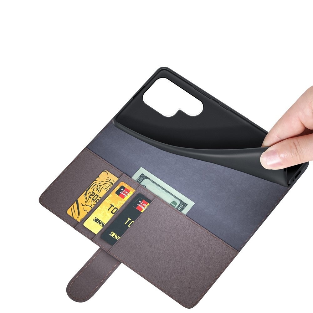 Samsung Galaxy S23 Ultra 5G Echtleder Tasche Flip Cover mit Kartenfächer - Schwarz