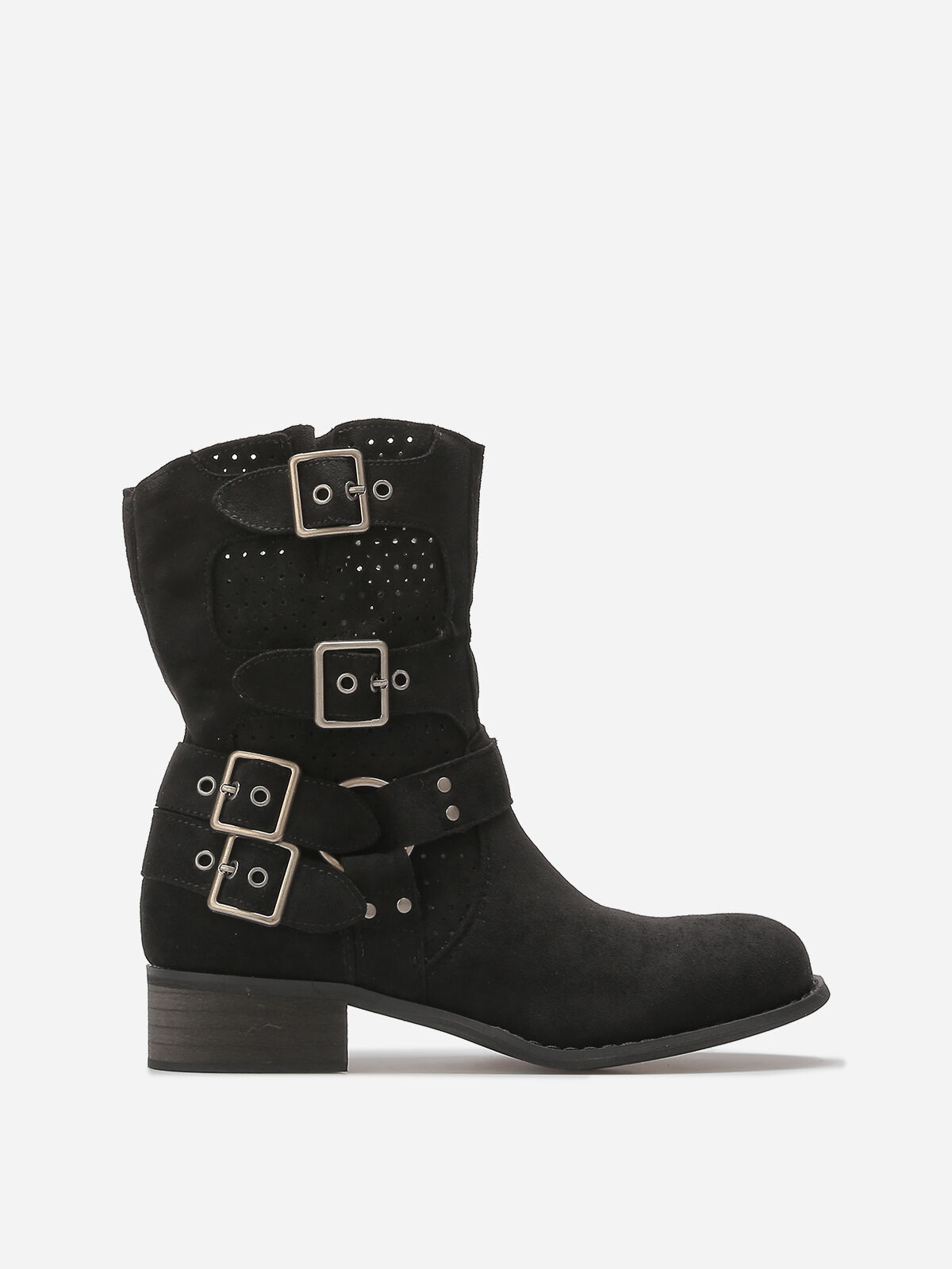 Bottines en suédine à sangles- Noir