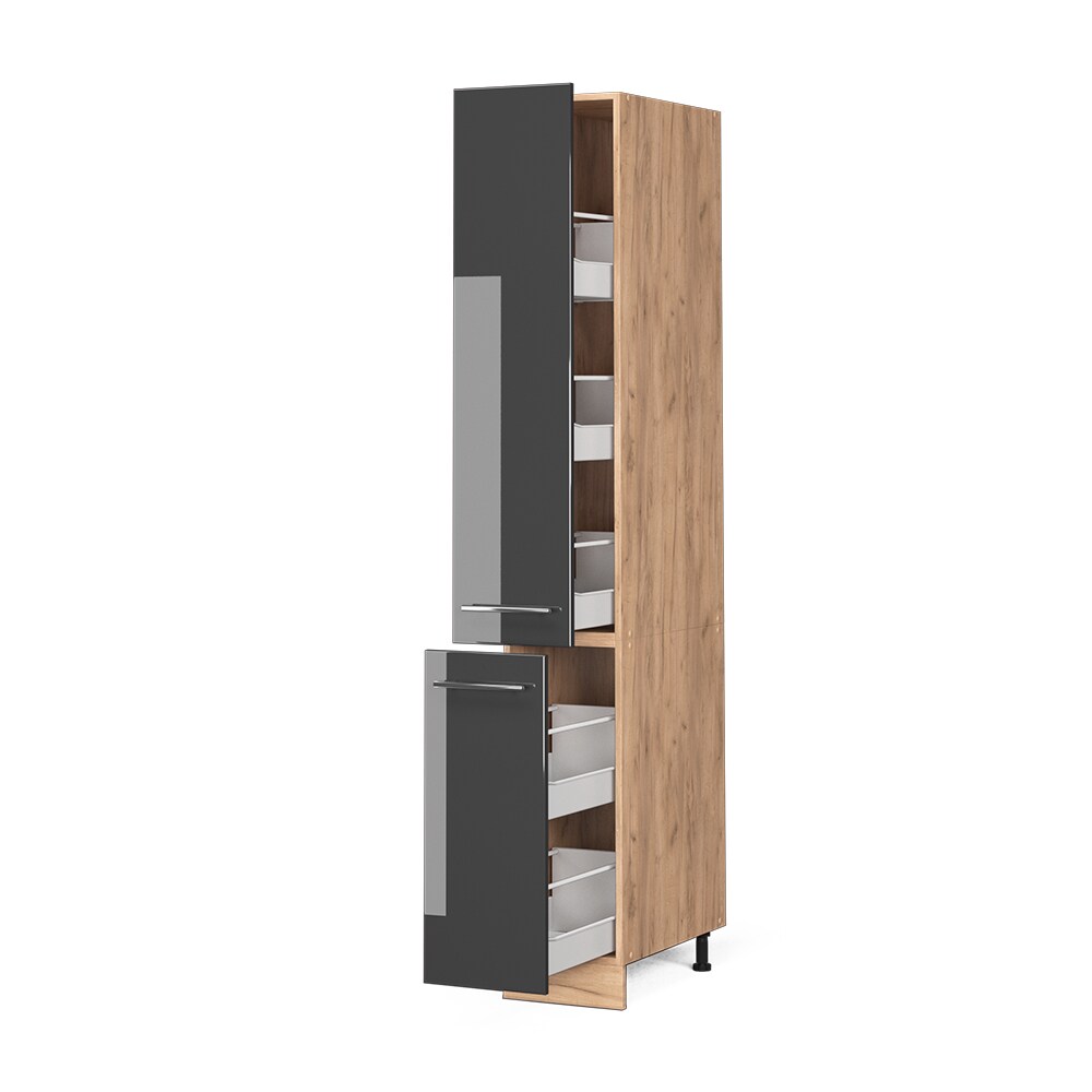 Vicco Apothekerhochschrank Küchenschrank Küchenmöbel Fame-Line Eiche Anthrazit modern 30 cm Küche Einbauküche Einschübe Aufbewahrung Küchenzeile Hochglanz