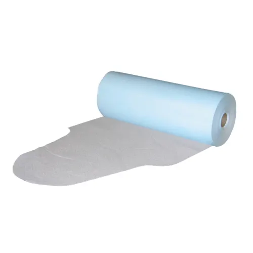 Bavoir Airlaid 50g/m² et PE 12µm à adhésifs sans poche bleu 40 x 48,5 cm