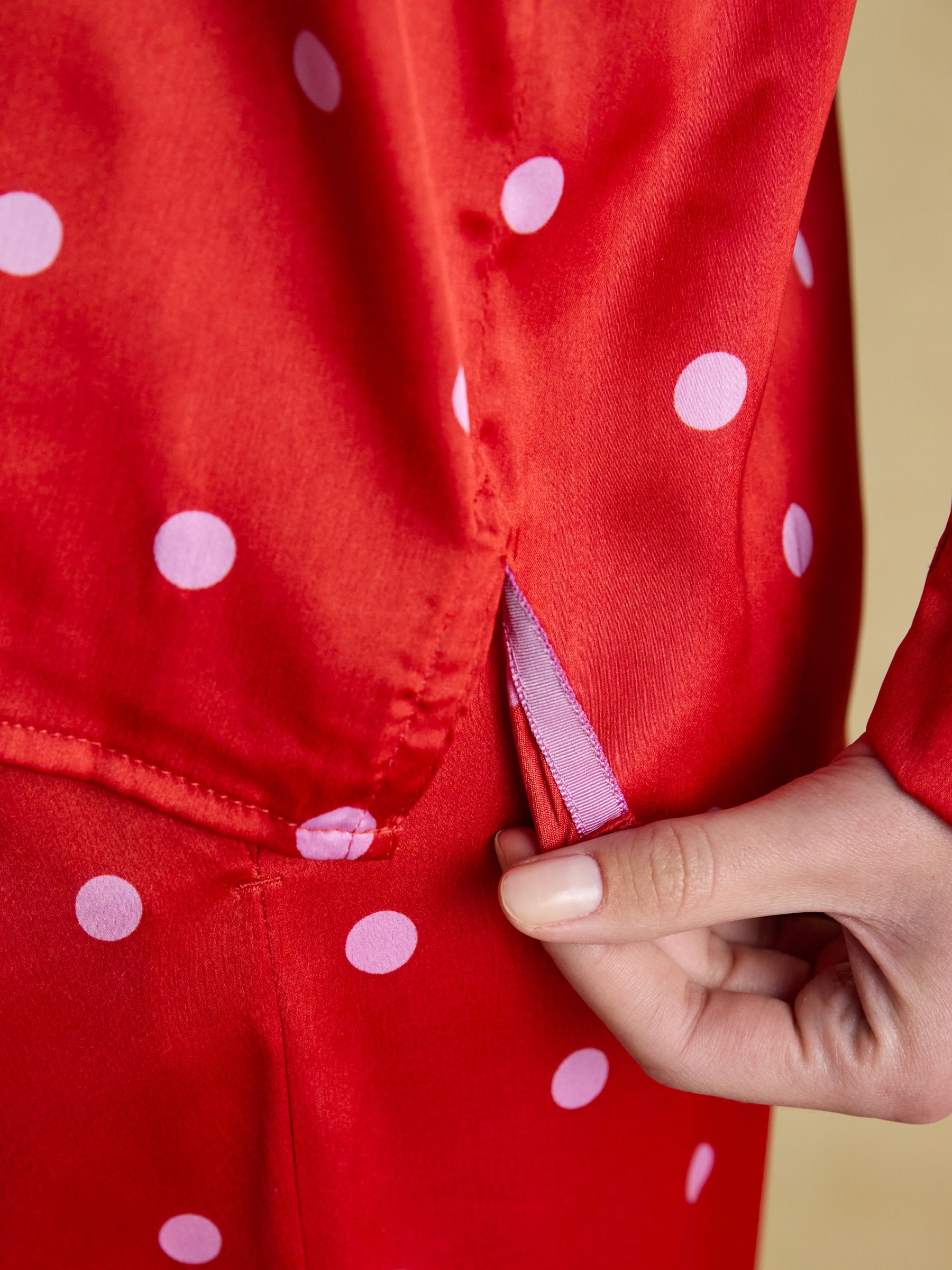 Red & Pink Spot - Joules Bonnie Satin Long Sleeve Pyjama Set