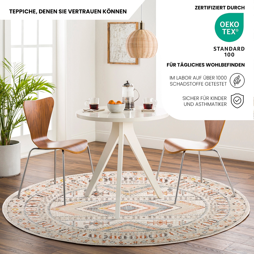 Livabliss Teppich »JAIPUR« rund 13 mm Höhe Skandinavischer Teppich, Kurzflor Boho-Wohnzimmerteppich, Läufer