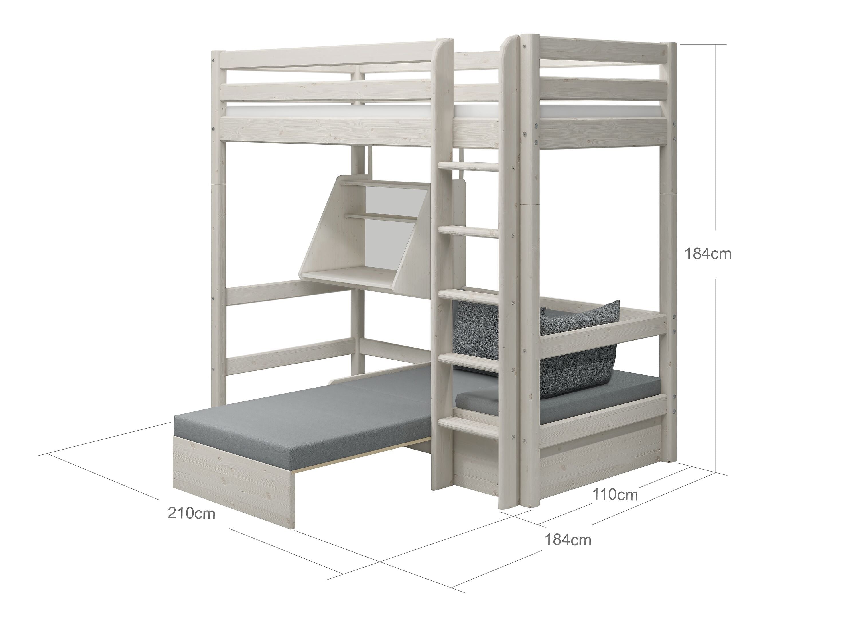 Flexa CLASSIC Hochbett - Weiss / B: 110.0 cm x T: 210.0 cm x H: 184.0 cm
