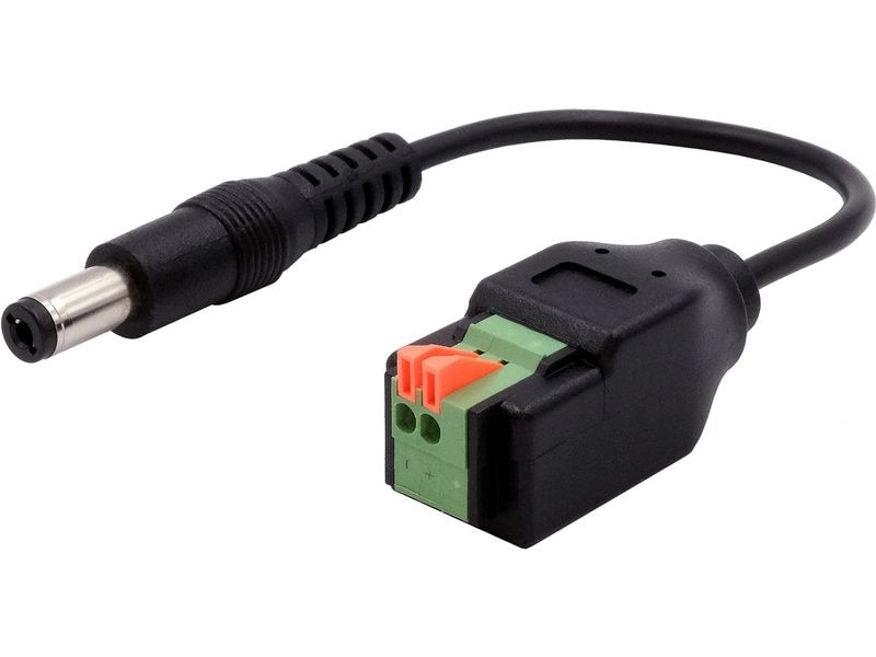Exsys Hohlstecker Adapter DC-Stecker zu Terminal Block Kabel-Adapter 5.5 x 2.1 mm zu 2-pin Terminal Block mit Drucktaster