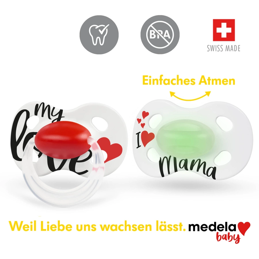 Medela Baby Schnuller Day & Night 0-6 Monate DUO Signature 4 Stück in weiß, rot