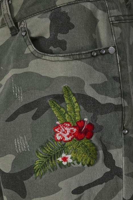 3/4-Hose, Komfort Fit, Camouflage, Destroy-effekte, Patches