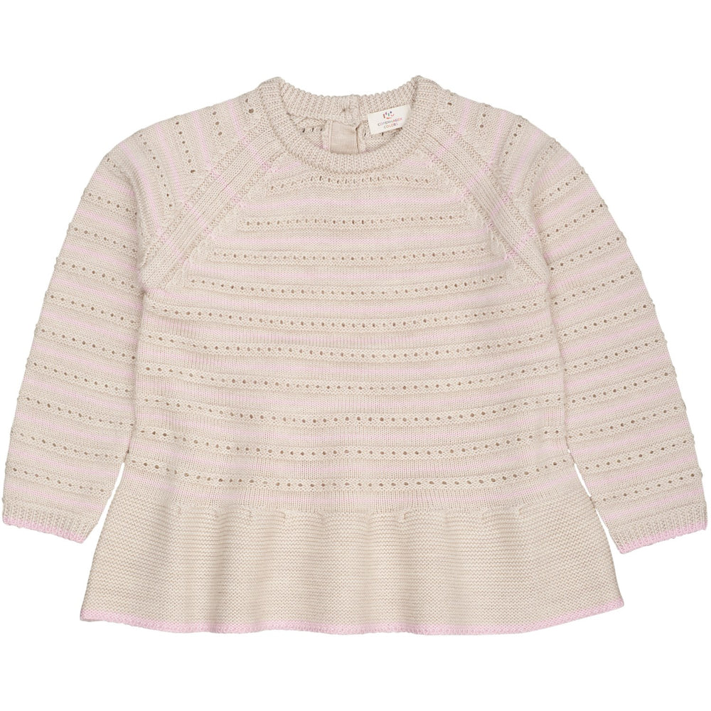 Køb COPENHAGEN COLORS Pale Cream Mel./Bubblegum Comb Merino Hole Pattern Bluse W. Flæse